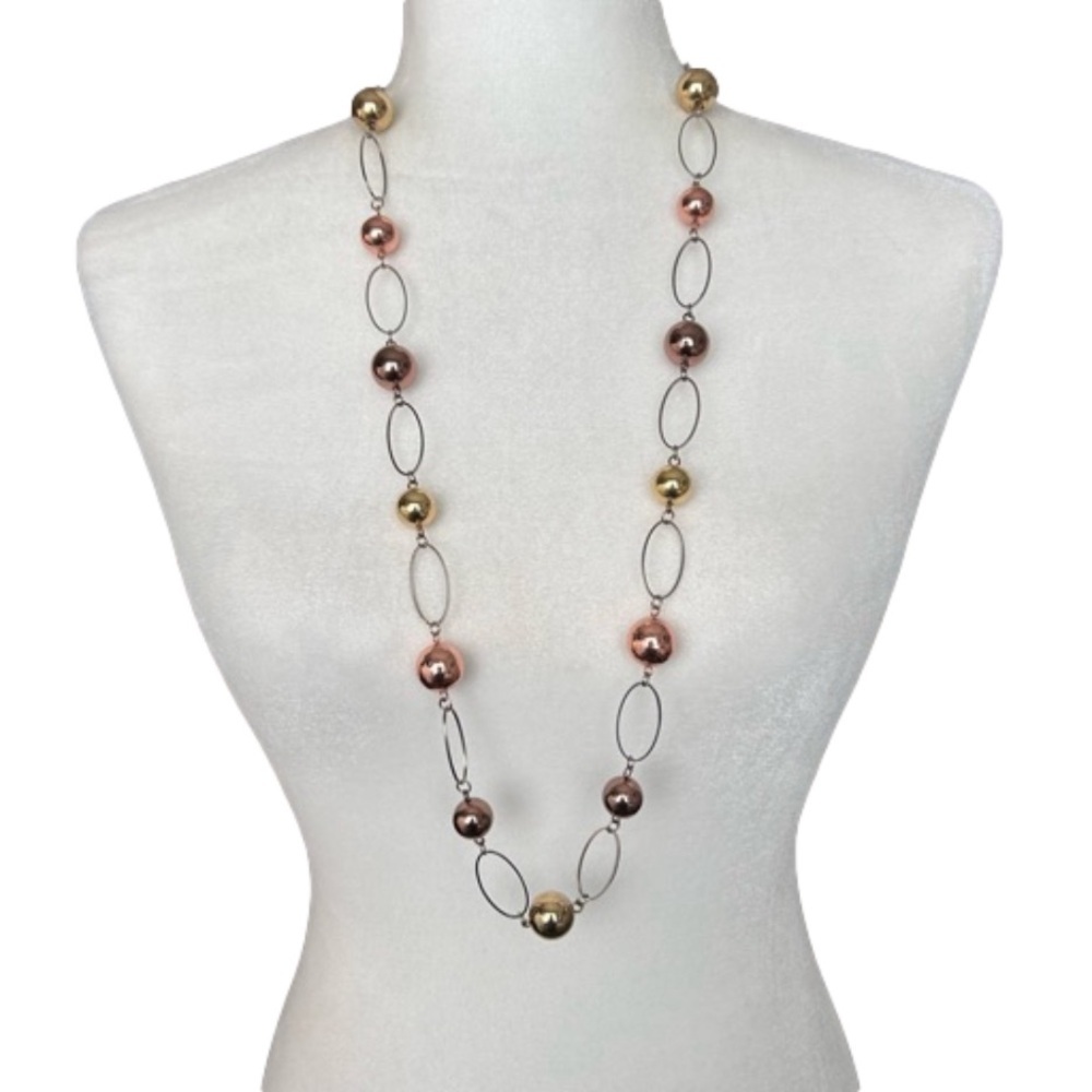 Long Bobble Necklace Silver, Gold, Rose Gold, Bronze Tone Metal